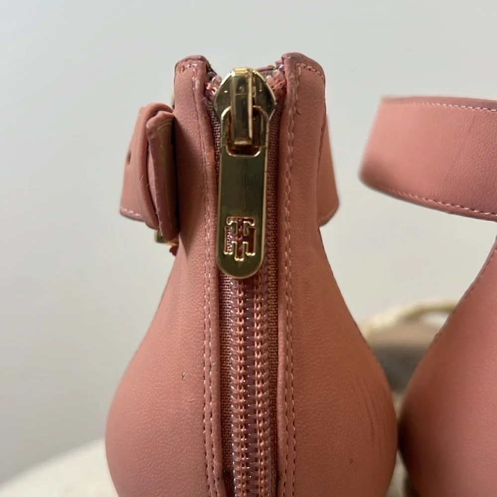 Tommy Hilfiger Pink and Tan Espadrille Wedge Sandals size 9.